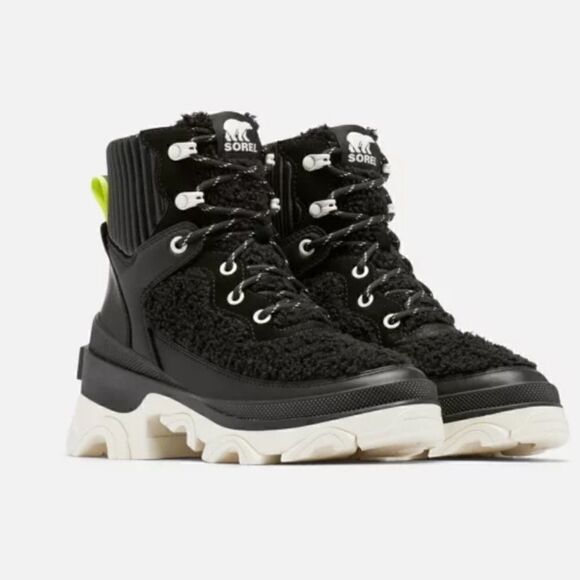 Sorel BREX Heel Cozy Lace Womens Size 9.5 Black/Sea Salt Waterproof Boots NEW - Picture 3 of 16